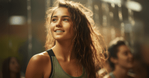 Garota sorridente após treino, destacando como o sono de qualidade contribui para o desempenho do jovem atleta.